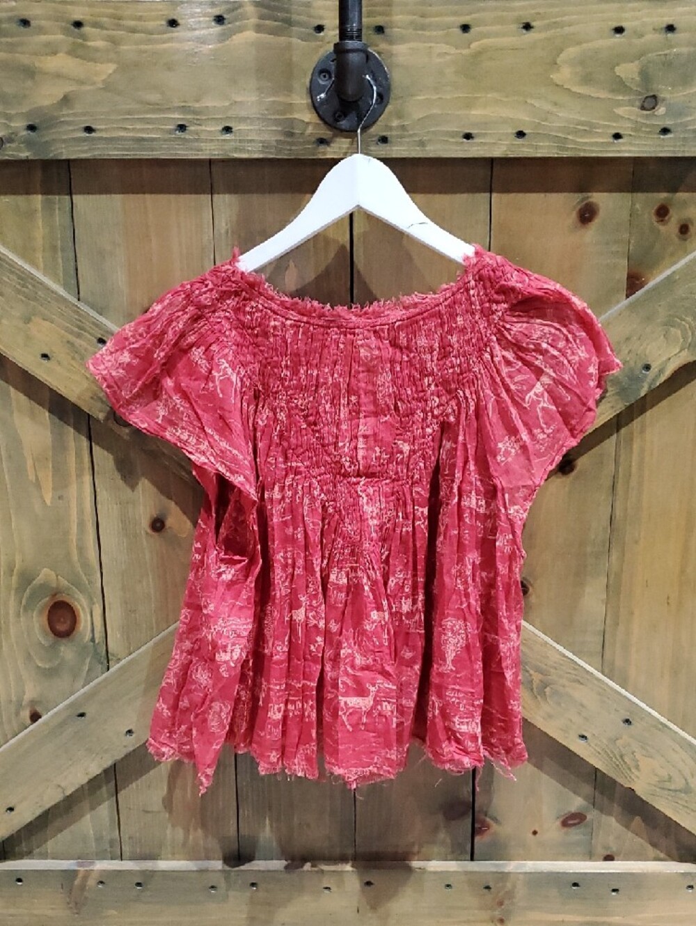 FP Women's Red Short-Sleeve Peasant Blouse Boho Gypsy Festival - Picture 5 of 8